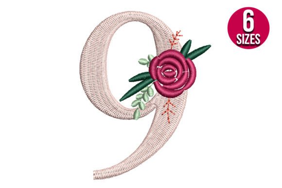 Floral Number 9 Embroidery Design