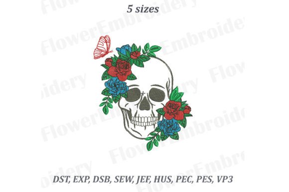Skull in Flowers: A Unique Holiday Embroidery Design